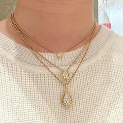 CY Luxury Jewelry 18K Gold-Plated Full Diamond Women's Droplet Necklace. Three Sizes: Large, Medium, And Small.