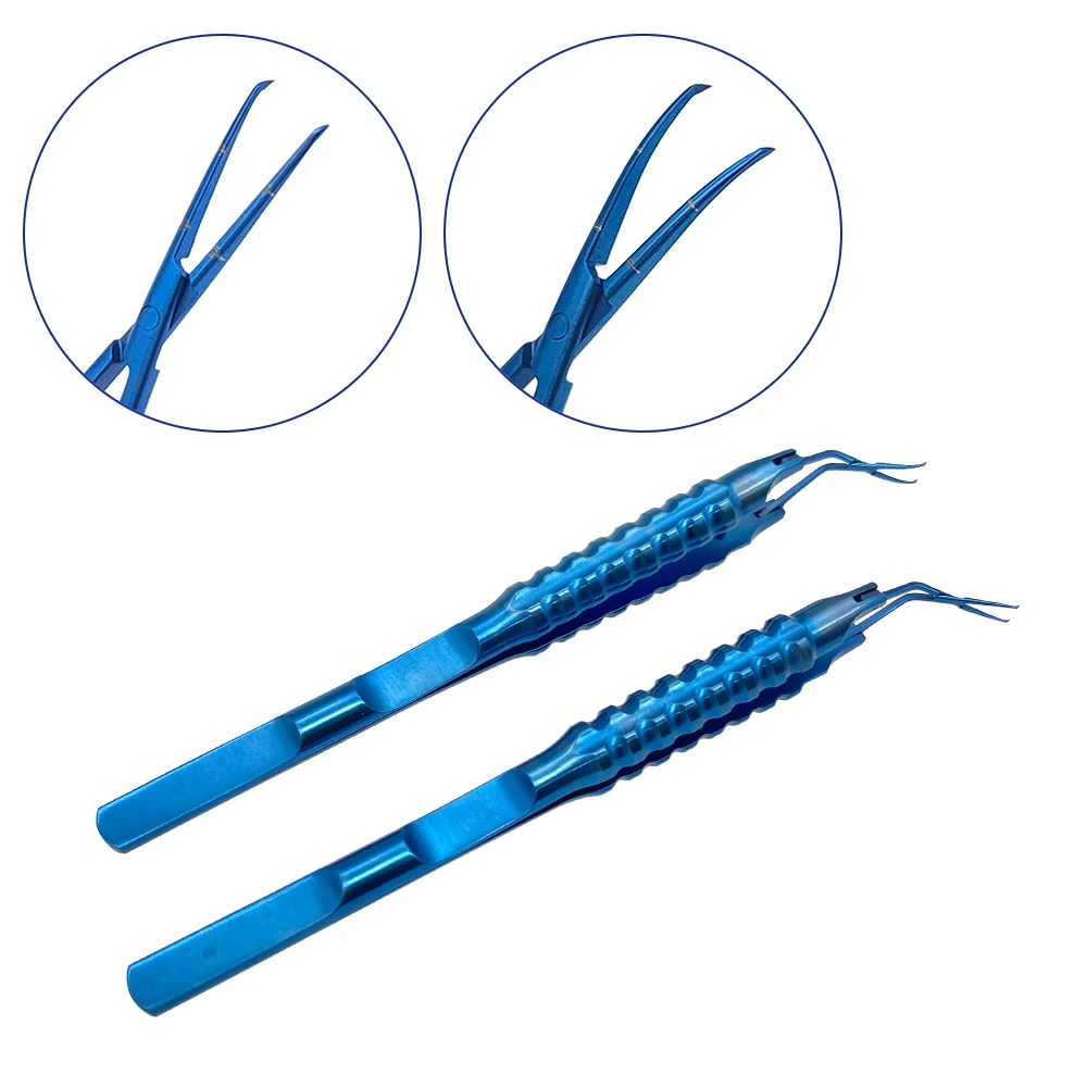 Titanium Cross Action Handle Angled Curved Capsulorhexis Forceps Ophthalmic Eye Surgical Instruments
