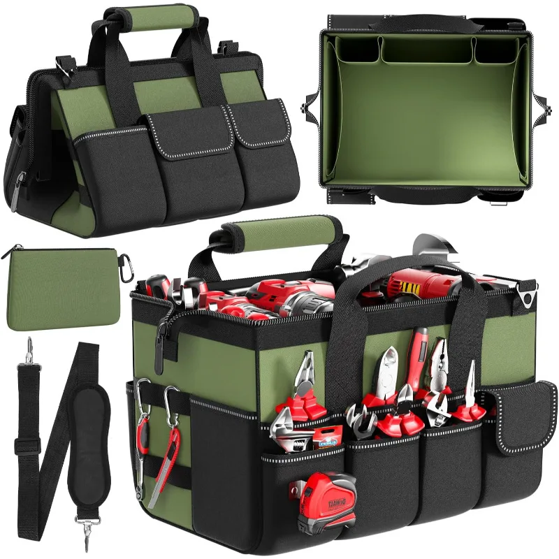 Large Capacity Portable Tool Bag Adjustable Shoulder Strap, Soft Handle, Durable Zipper Waterproof Organizer for Electricians