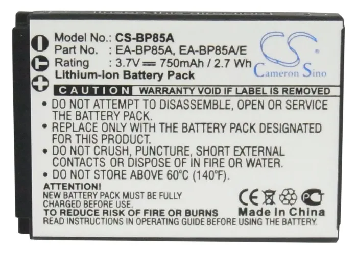 Camera 750mAh Battery For Samsung BP85A  EA-BP85A  EA-BP85A/E WB210  SH100  PL210 EC-SH100ZBPBUS EC-SH100ZBPSUS