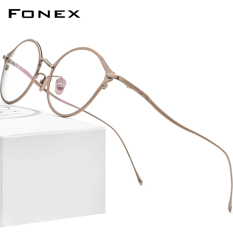 FONEX Pure Titanium Eyeglasses Frame Women Retro Cat Eye Glasses 2021 Cateye Korean Eyewear F85657