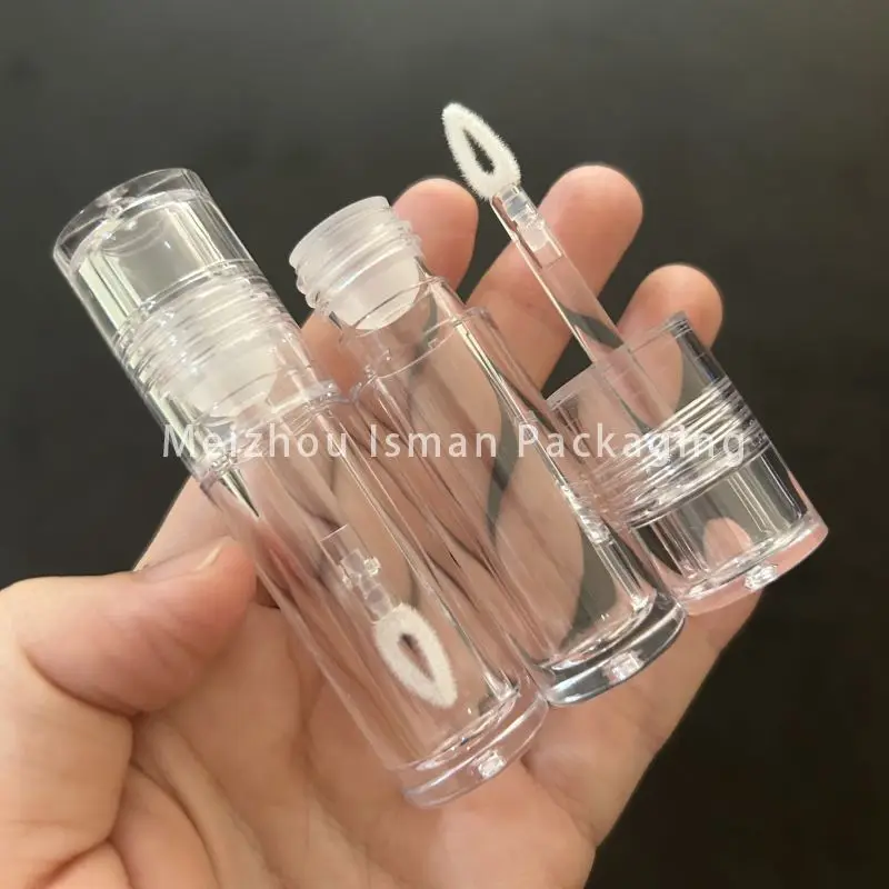 50Pcs all clear crystal lip gloss packaging refillable empty round lipgloss wand tubes with heart brush applicator 3ml