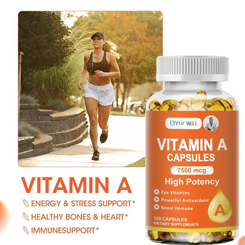 ByurWill Eyes Vitamin A Supplement , 7500mcg, Improve Vision, Resist Fatigue Improve Eyes Clarity Promote Growth and Development