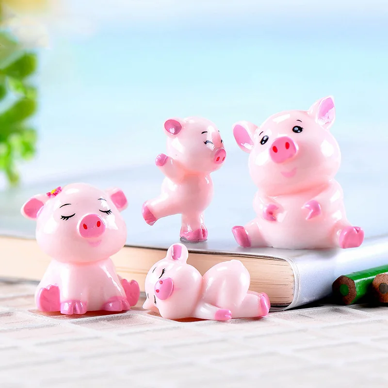 Mini Cute Pig figurine Animal Model Moss micro landscape Resin Craft home decor miniature fairy garden decoration accessories