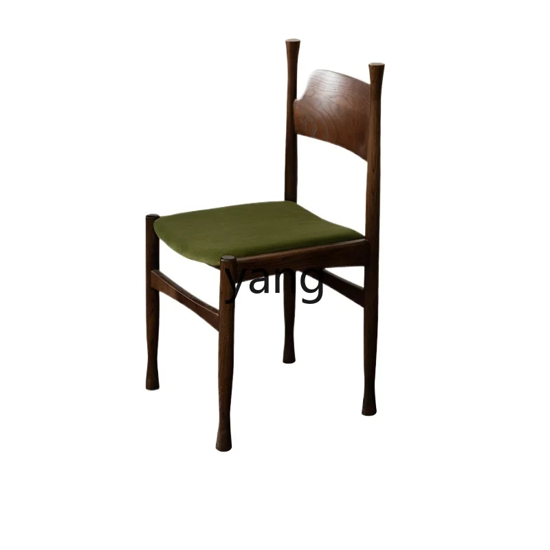 

Yjq Vintage Solid Wood Dining Chair Light Luxury Restaurant Coffee Shop Designer Soft Bag Leisure Chair