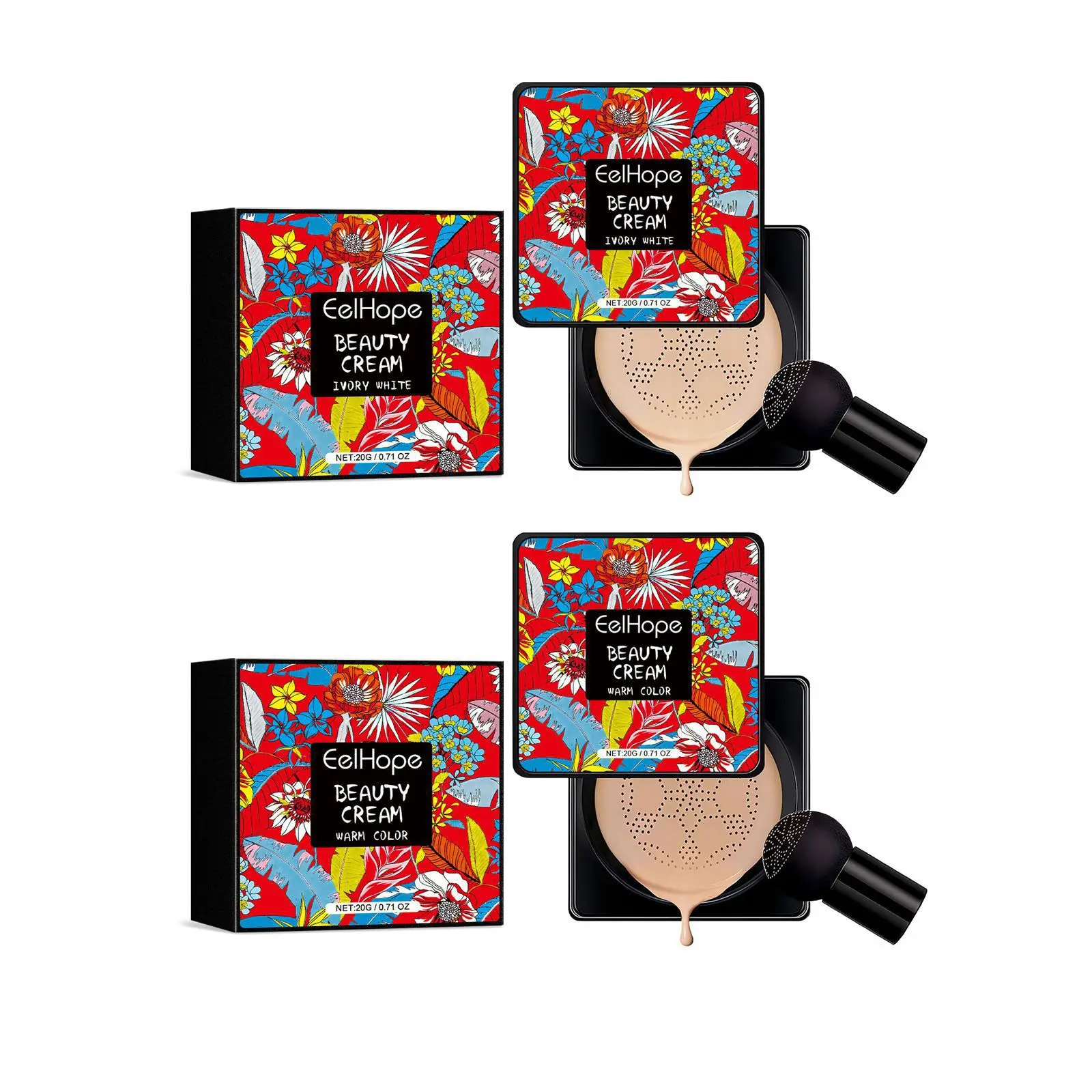 Base de maquillaje con cabeza de seta, cojín de aire, crema CC, Control de aceite hidratante, esponja de polvo resistente al agua, Base correctora facial, cosméticos