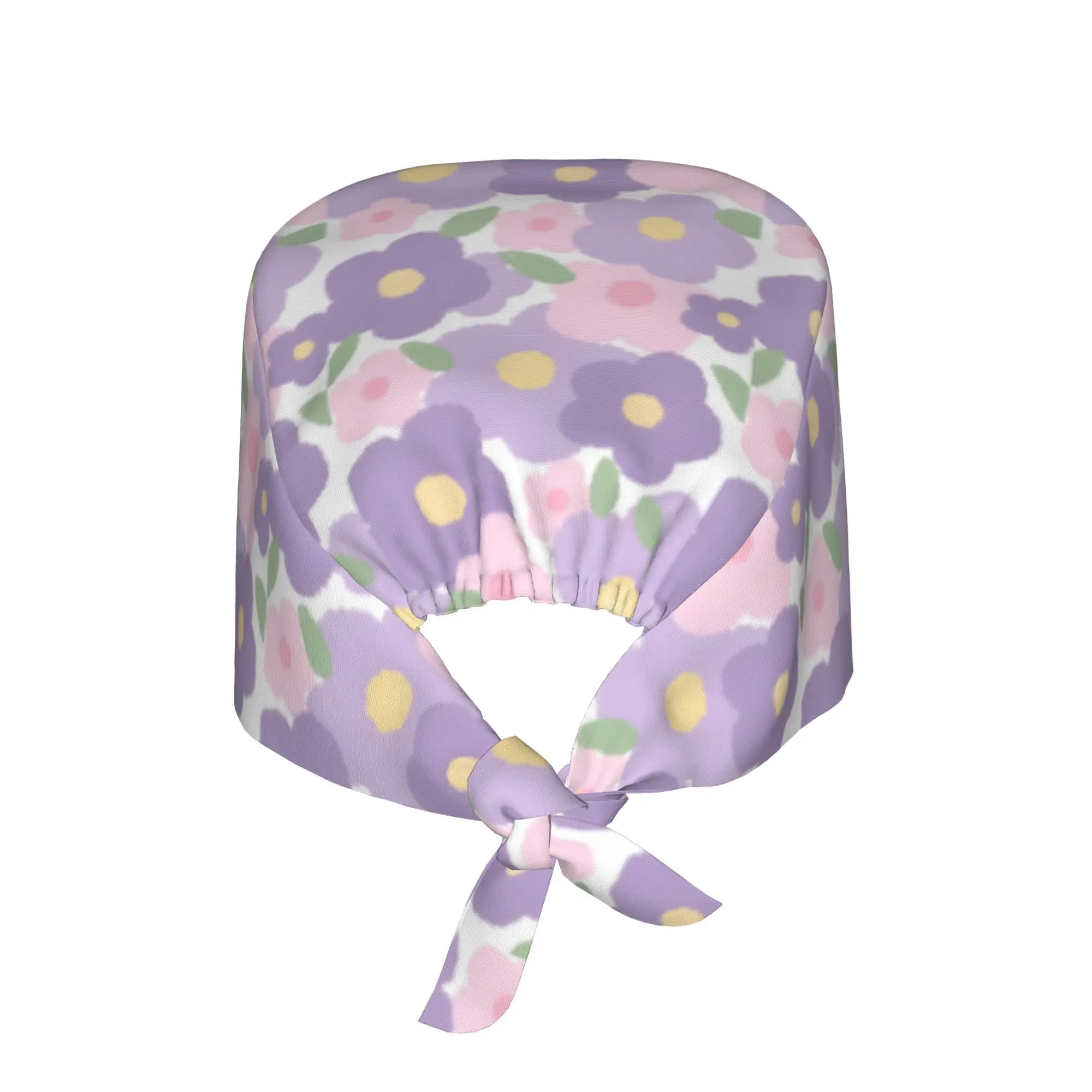 1pc Women'S Stylish Floral Print Work Cap - Lightweight Adjustable Tie-Back Nurse Hat, Dustproof Chef & Cooking Cap, Comfortable