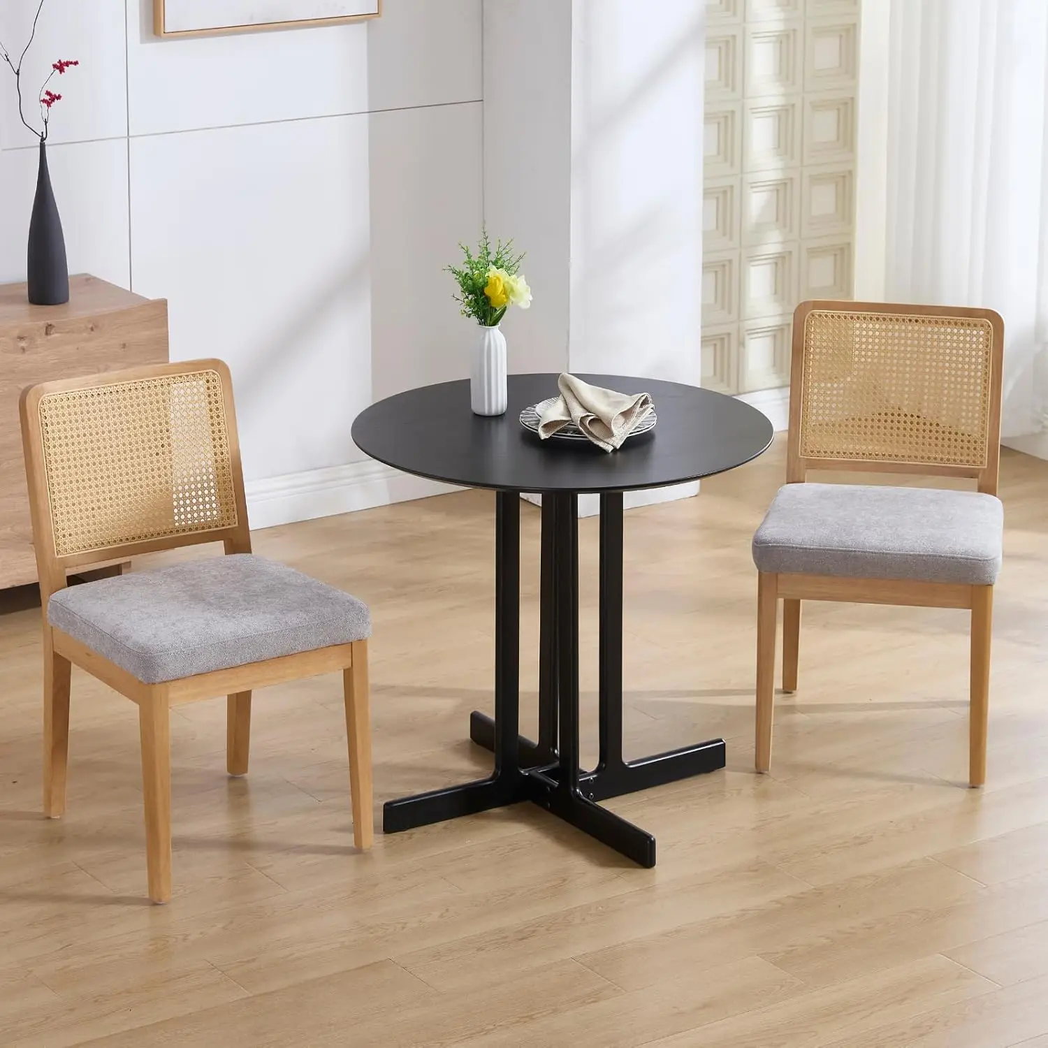 Duomay Solid Wood Round Dining Table, 31.5"" Wide Small Dining Room Table For 2 Or 4 Farmhouse Circle Kitchen Table For Home