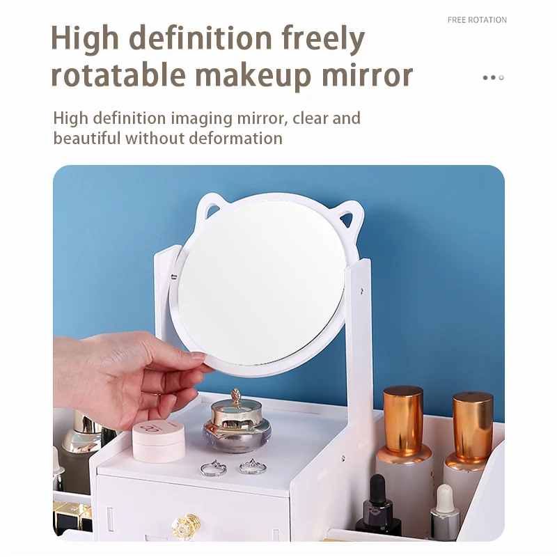 데스크탑 메이크업 거울 다기능 홈 서랍형 메이크업 거울 데스크탑 메이크업 수납함