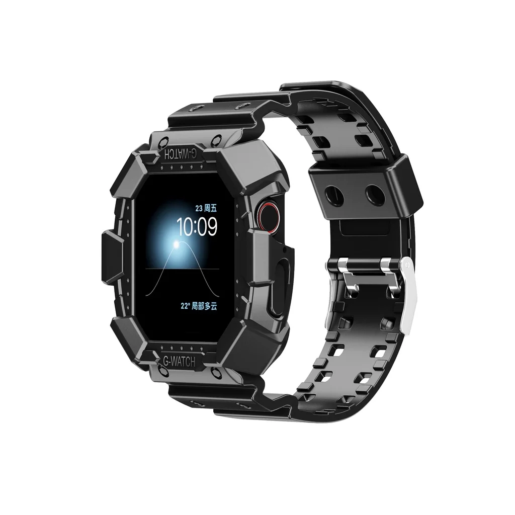 For Full Cover Sports Smart Watch Strap + Watch Case for Apple Watch 6 SE Band Sports Integrated Protective Shell for Iwatch