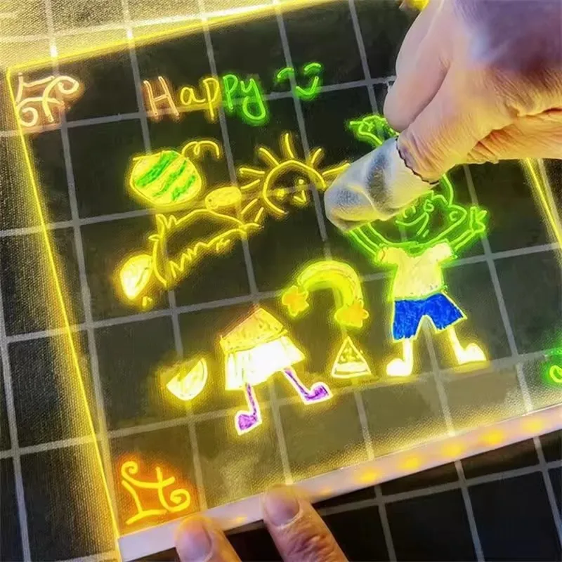 Drawing Board Light Up Acrylic Message Board Rewritable DIY Children's Glowing Drawing Board Message Lamp With 7 Colorful Pens