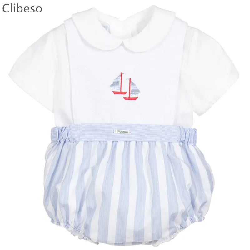 2Pcs Newborn Boys Clothes Set Spanish Infant Toddler White Top Outfit 2024 Summer Children Embroidery Baby Clothing Unisex Suit