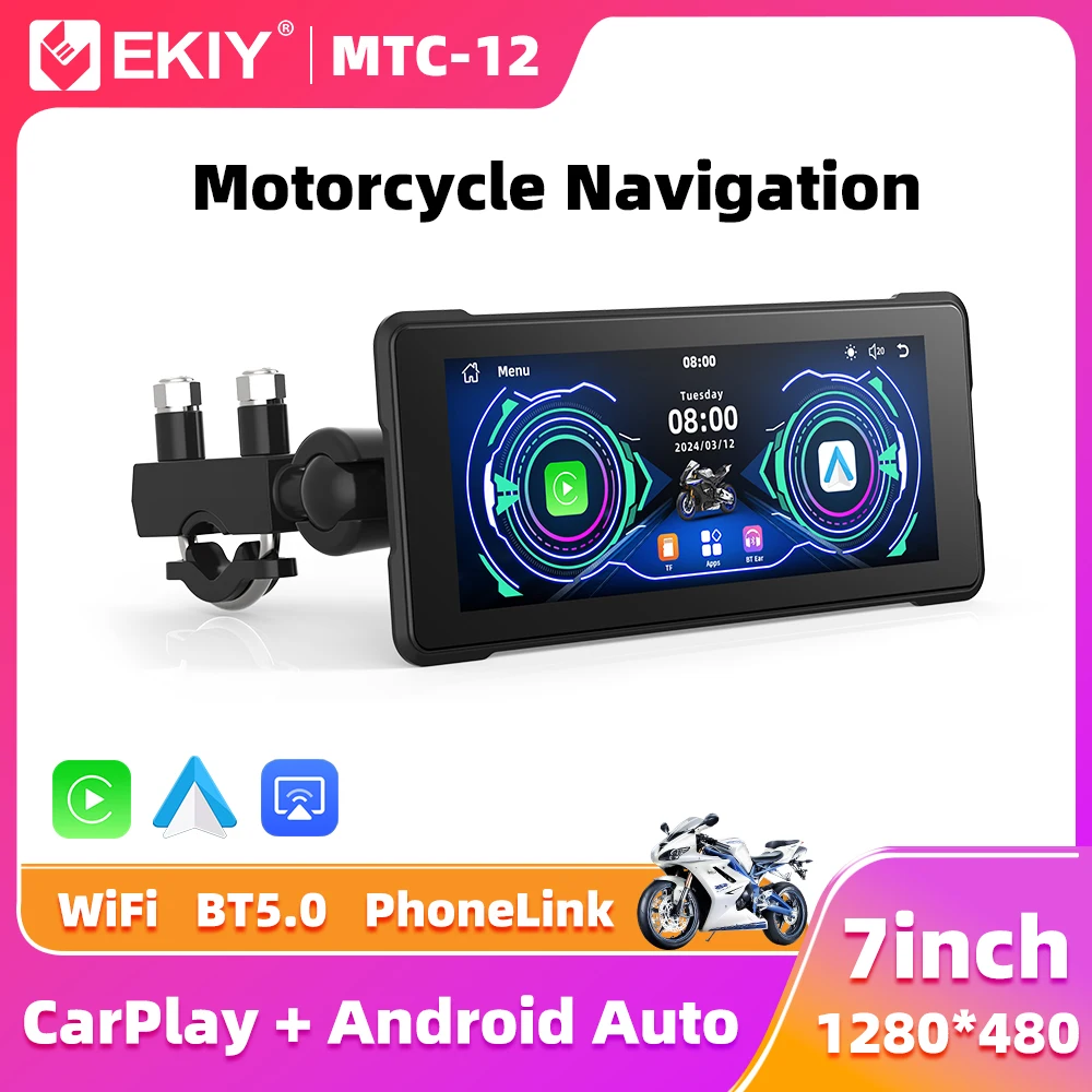 

EKIY 7 inch Portable Digital Motorcycle Dashboard GPS Navigation Display Screen Wireless CarPlay Moto Android Auto Monitor BT5.0