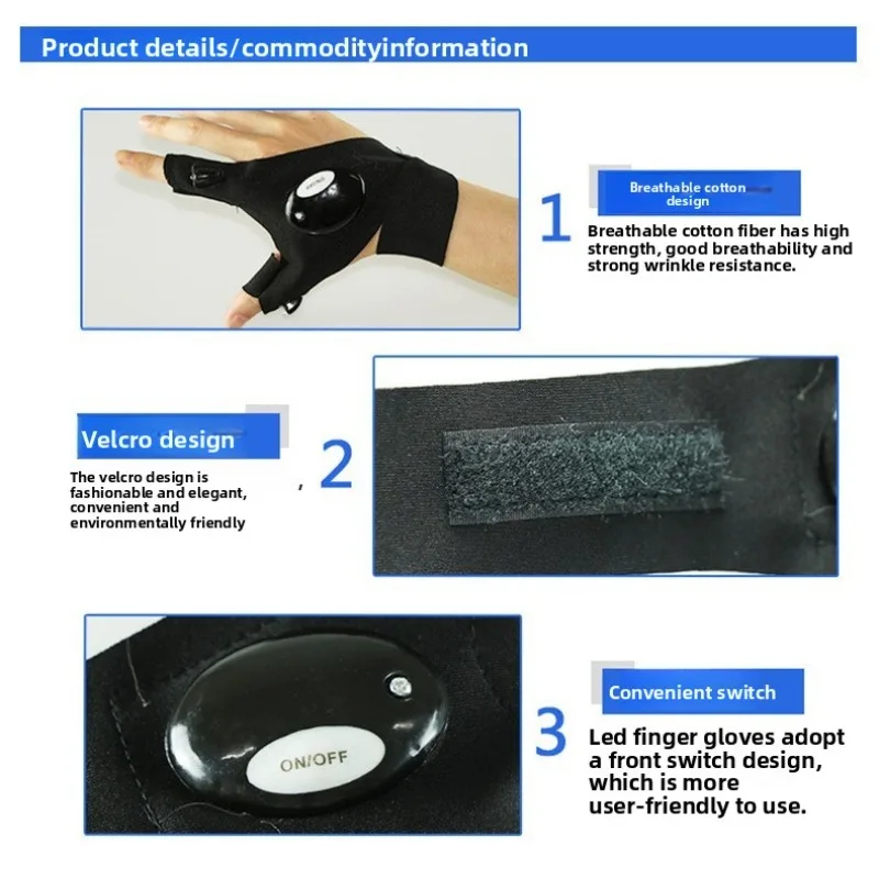 Lanterna led brilho dedo luz luvas noite pesca acampamento reparação de emergência trabalho ao ar livre aventura esportes engrenagem tática mãos