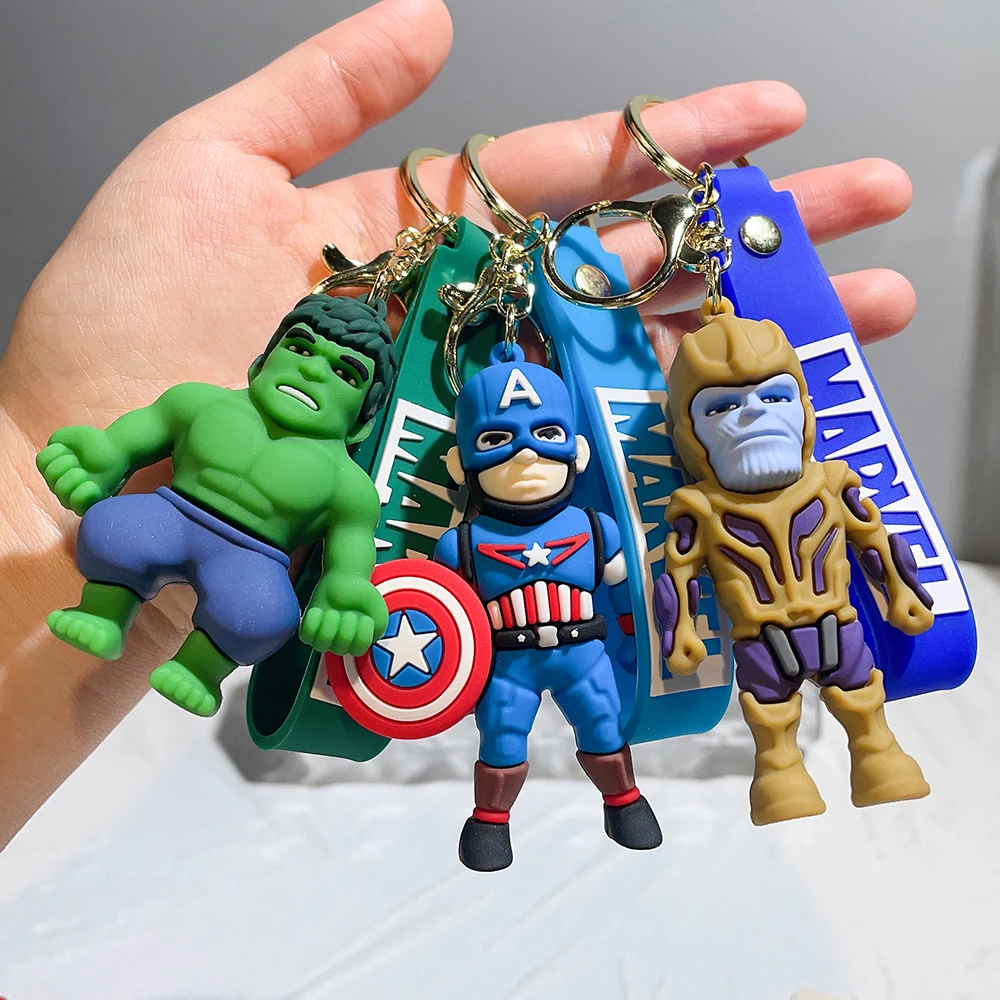 Marvel Spiderman Doll Silicone Keychain Avengers Superhero Iron Man Keyrings Men Car Pendant Key Holder for Backpack Accessories