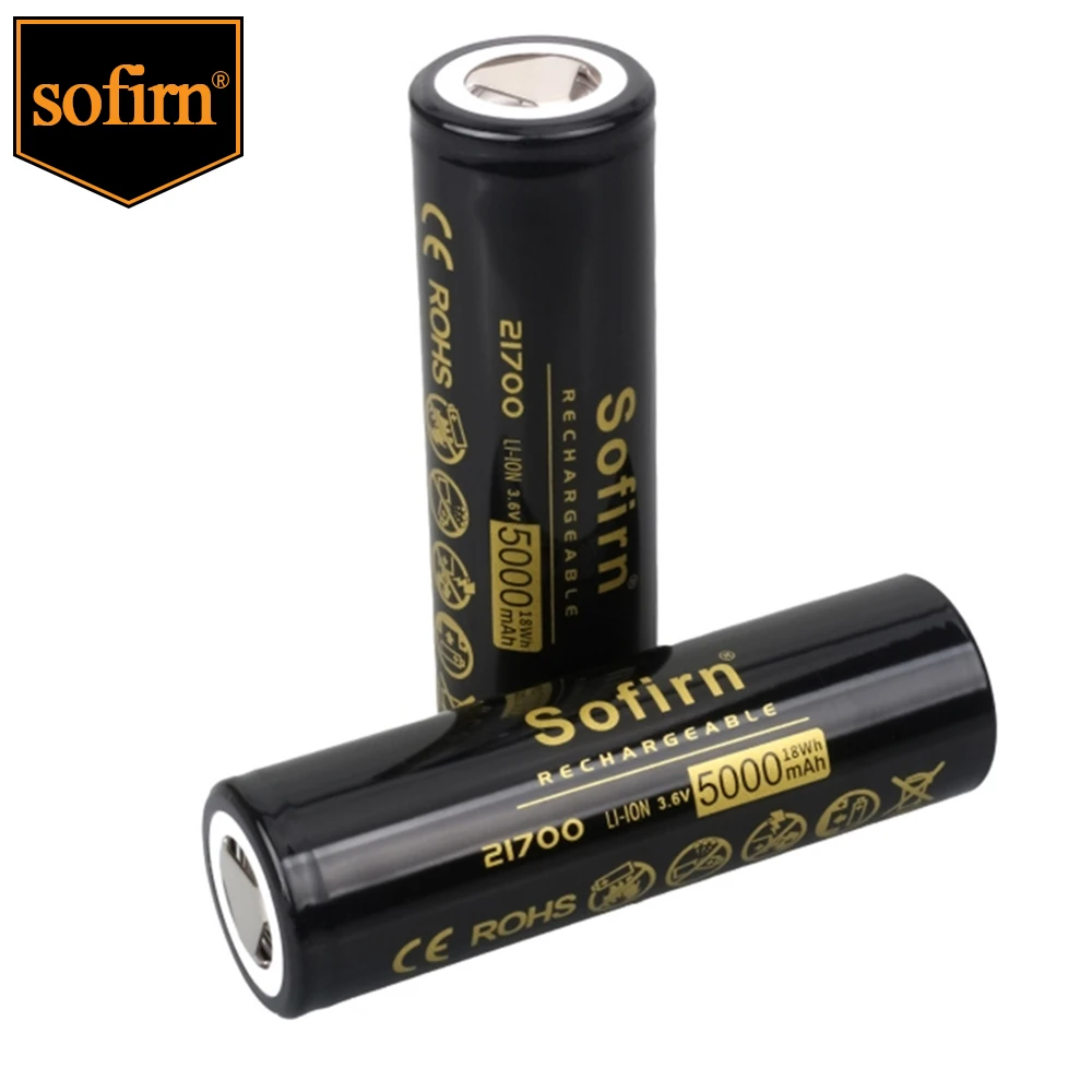 Sofirn 21700 5000mAh Flat Head 3.7V 48A 10C Discharge HD Cell Lithium Reall Capcaity