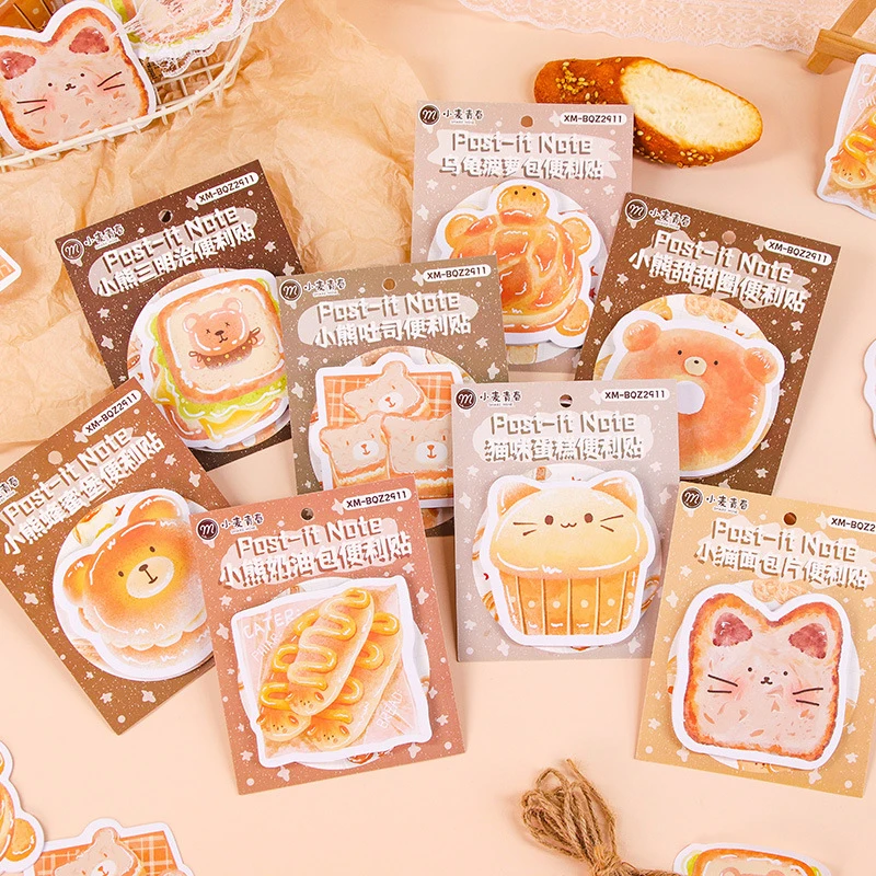 40 Vellen Kawaii Speciaal-Vormige Dieren Brood Toast Plakbriefje Schattig Zelfklevend Notitieblok School Kantoorbenodigdheden