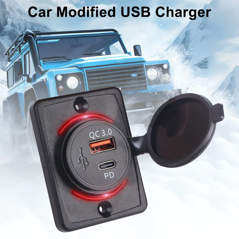 Socket Adapter Car USB Port Charger 12-24V Waterproof for Car Marine Boat RV Car Charger Panel QC3.0+PD LED Light Car Charger