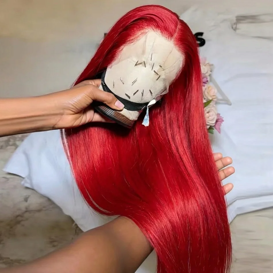 

Парик из натуральных волос с прямой шнуровкой 13x6, плотность 220, ярко-красный, с прямой шнуровкой 13x4, для женщин