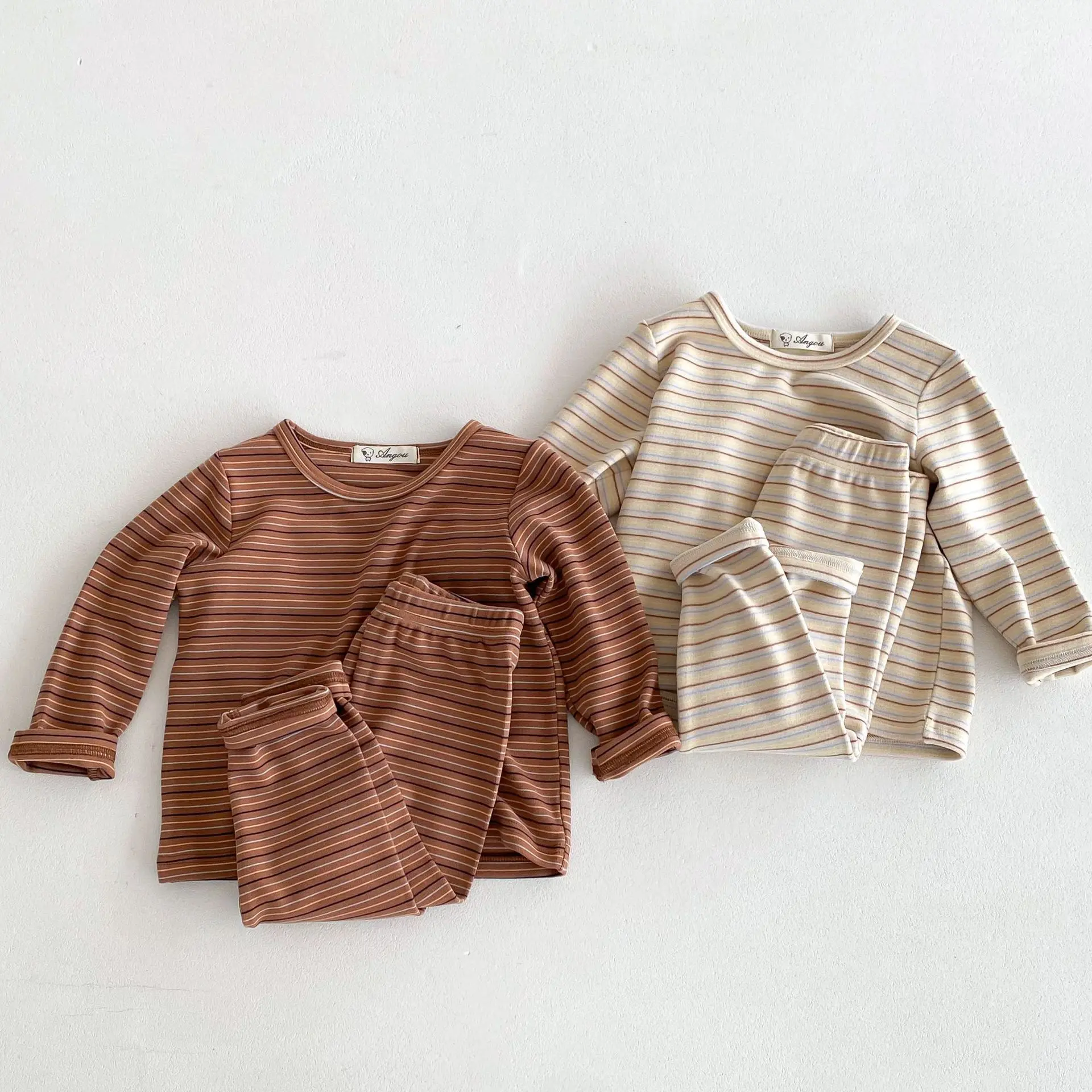 2024 Autumn New Children Home Clothes Set Boys Girls Tops + Pants Casual 2pcs Suit Kids Toddler Cotton Striped Pajamas Outfits