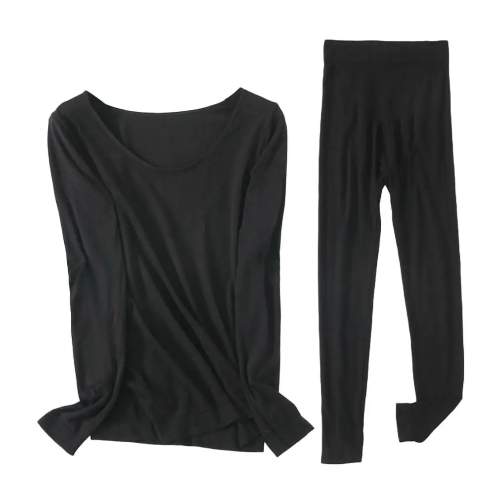 Women Loungewear 2pcs/set Thermal Underwear Set for Round Neck Long Sleeve Tops Warm Bottoming for Winter