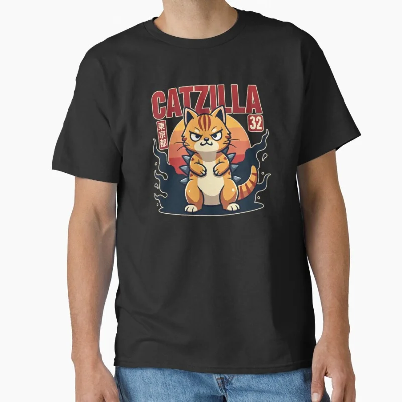 

The Feline Kaiju King of the meowsters Catzilla #0808 Vintage Japanese Monster Anime movie gift T shirt for cat lover Large size