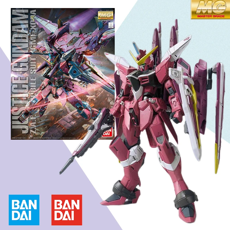 

Bandai Original box MG 1/100 JUSTICE GUNDAM ZGMF-X09A Anime full Action Assembly Figure Model Toy Gifts for kids