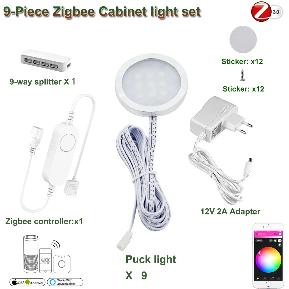 Zigbee RGB LED Under Cabinet Lighting Dimming Kitchen Counter Furniture Lighting Kit For ZIGBEE 3.0 Smartthings Echo Plus