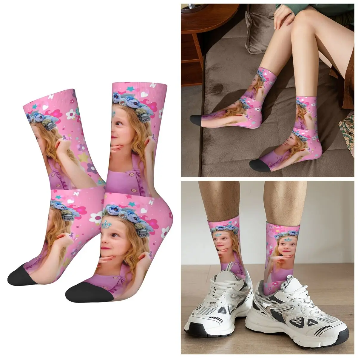 

Всесезонные носки Like Nastya с синими цветами и короной, красочный фон, носки в стиле Харадзюку, чулки для мужчин и женщин, рождественские подарки