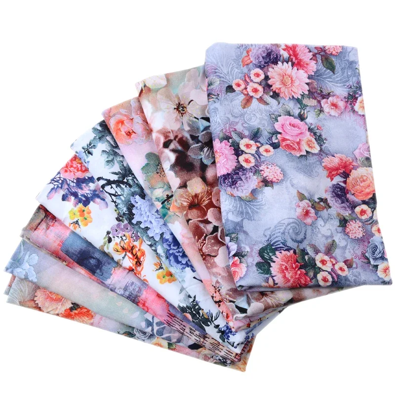 Rayon Fabric By The Meter for Pajamas Costume Dresses Shirts Sewing Summer Cloth Soft Drape Flower Digital Printed Silky Fashion