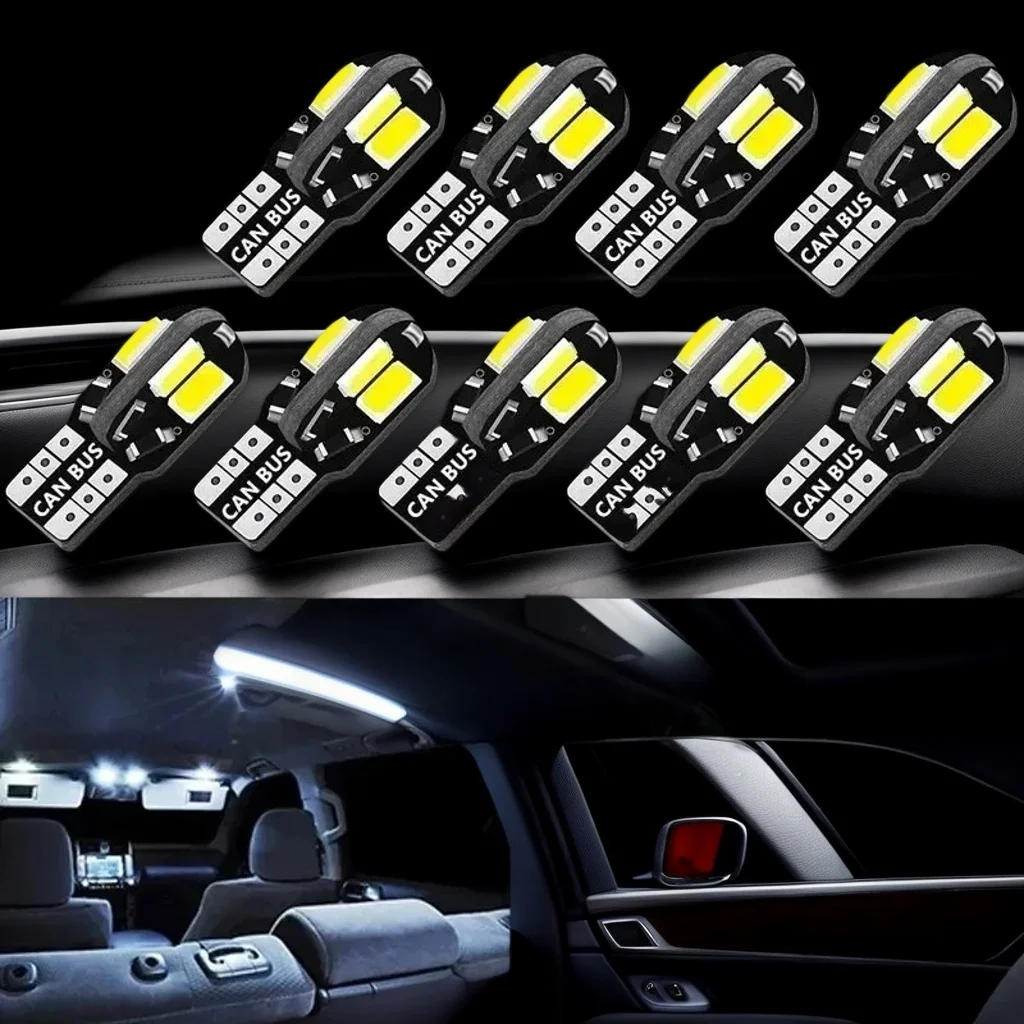 

10 шт. светодиодные лампы W5W T10-55730 8SMD Canbus без ошибок 12 В для салона автомобиля, купольные парковочные огни с картой