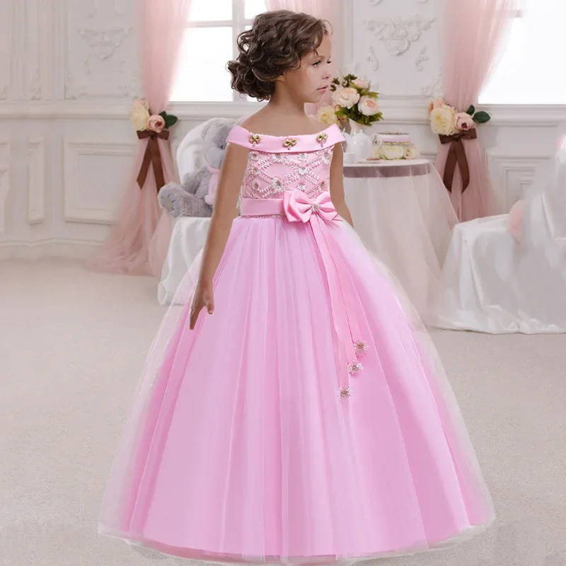 2024 Christmas Kids Princess Dress Girls Flower Ball Gown Baby Clothes Elegant Party Wedding Evening Costumes Children Vestidos