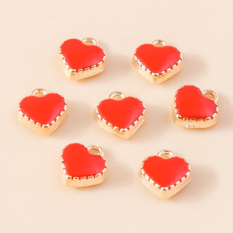30 Stück 7 x 8 mm niedliche Mini-Emaille-Liebes-Herz-Charms-Anhänger für Schmuckherstellung, Tropfen-Ohrringe, Halsketten, Armbänder, DIY-Bastelbedarf – Detail 3