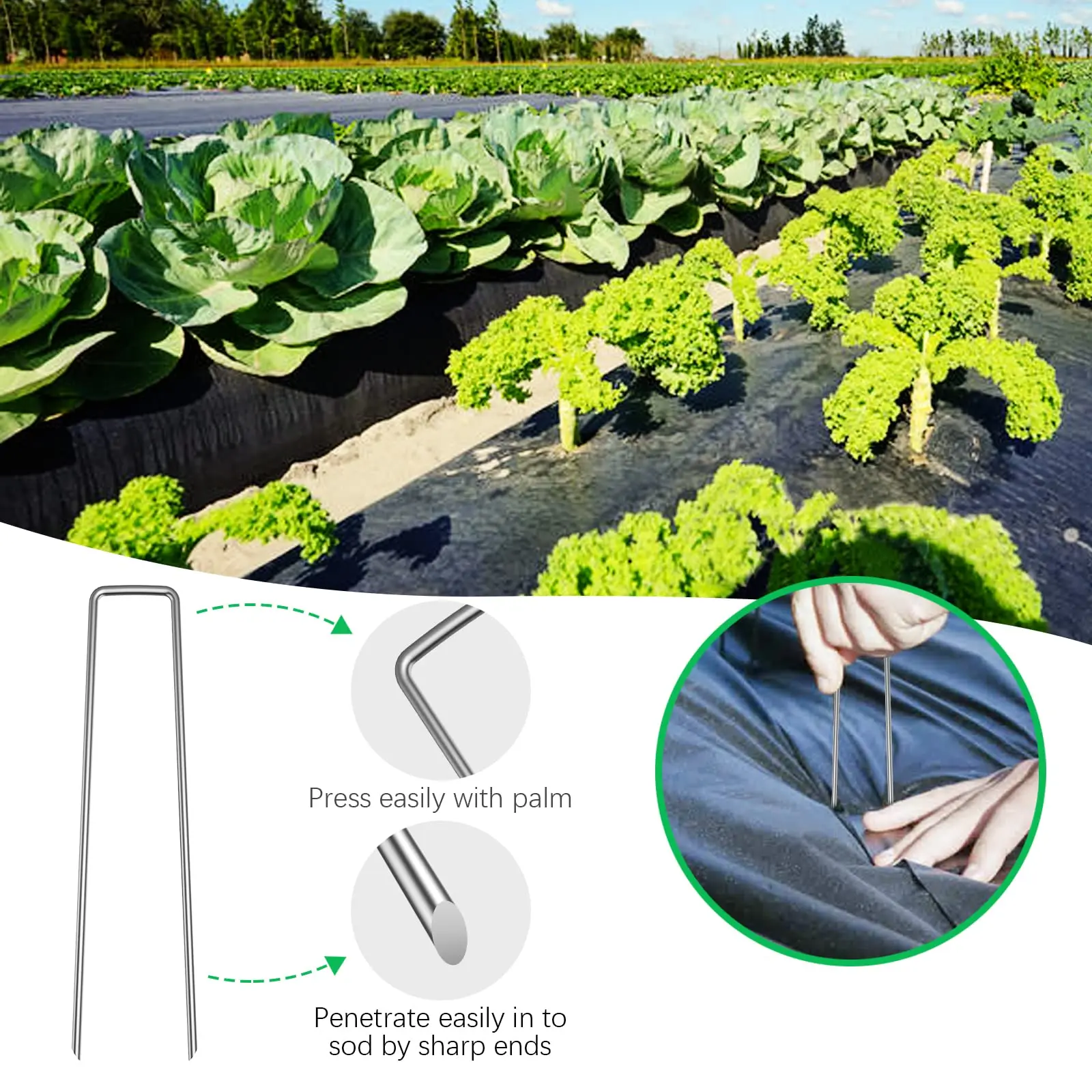 100pcs U-Shaped Staples Garden Stakes Pins Galvanized Landscape Staple Anti-Rust Ground Sod Pins Yard Peg for Weed Fabric Tubing