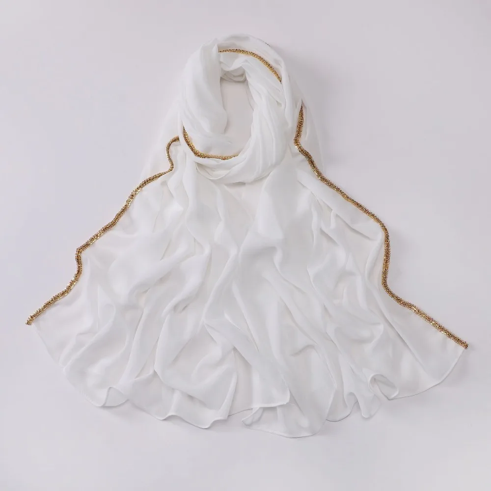 

Versatile Elegant Silk Scarf Shining Long Chiffon Hijab Veil Diamond Border Design Soft Ramadan Headscarf Women Headwear