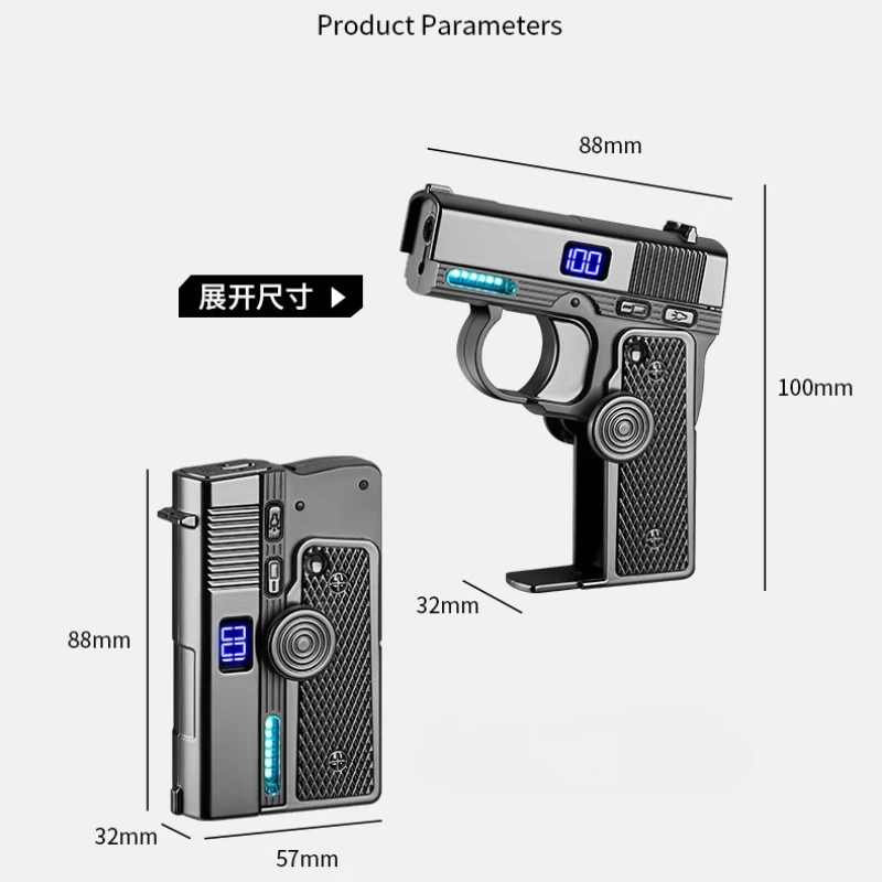 New Multifunctional Laser Illuminated Folding Windproof Lighter, Metal Gyroscope Gun Type Battery Display Cigarette Lighter - Image 5