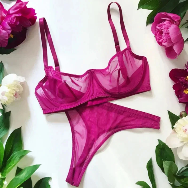 سر مثير الملابس الداخلية شبكة شفافة سلس الصدرية مجموعة النساء الملابس الداخلية مجموعة أزياء السيدات Bralette 2PCS البرازيلي سراويل مجموعات