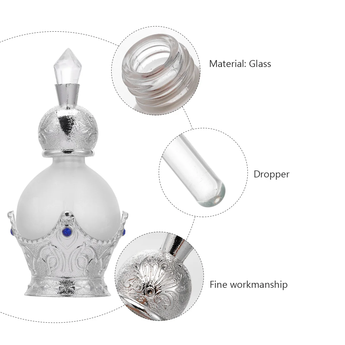 Flacone di profumo in vetro stile Arabia da 15 ml Flacone contagocce vintage Porta oli essenziali riutilizzabile vuoto per decorazioni per la casa da viaggio