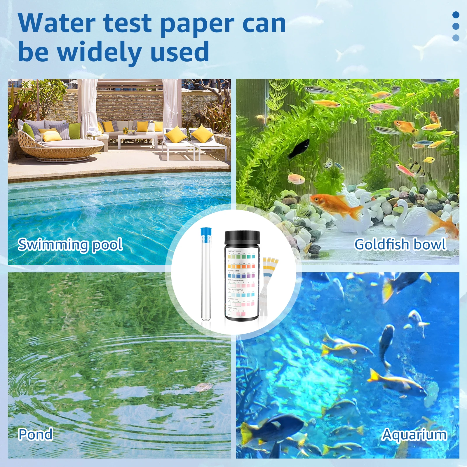 100Pcs 9-IN-1 7-IN-1 Aquarium Test Strips Fast Accurate Fish Tank Test Kit Water Quality Monitor pH Test Strips with Test Tube