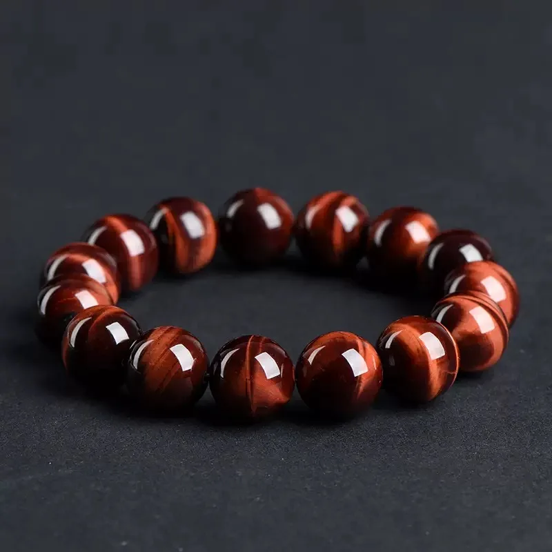 

Natural Lightning Red Tiger Eye Crystal Bracelet Unisex Stone Beaded Collectible Prayer Beads Buddha Rosary Good Lucky Jewelry