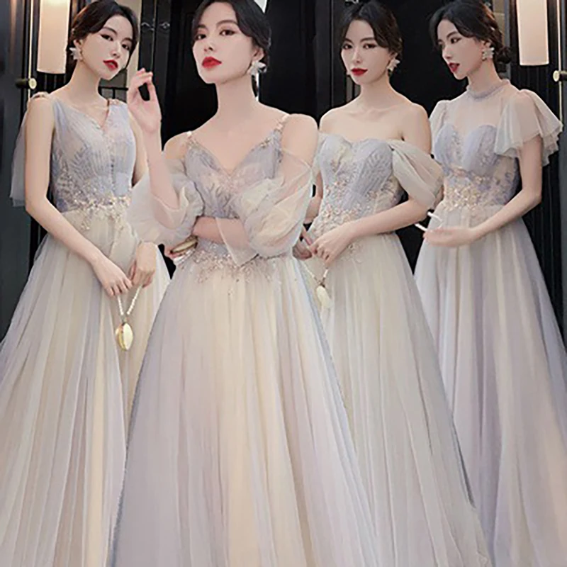 

Lace Bridesmaid Dress New Summer Autumn Grey Girlfriend Dress sisters Group Dress Female Graduation Season Long Evening Dress