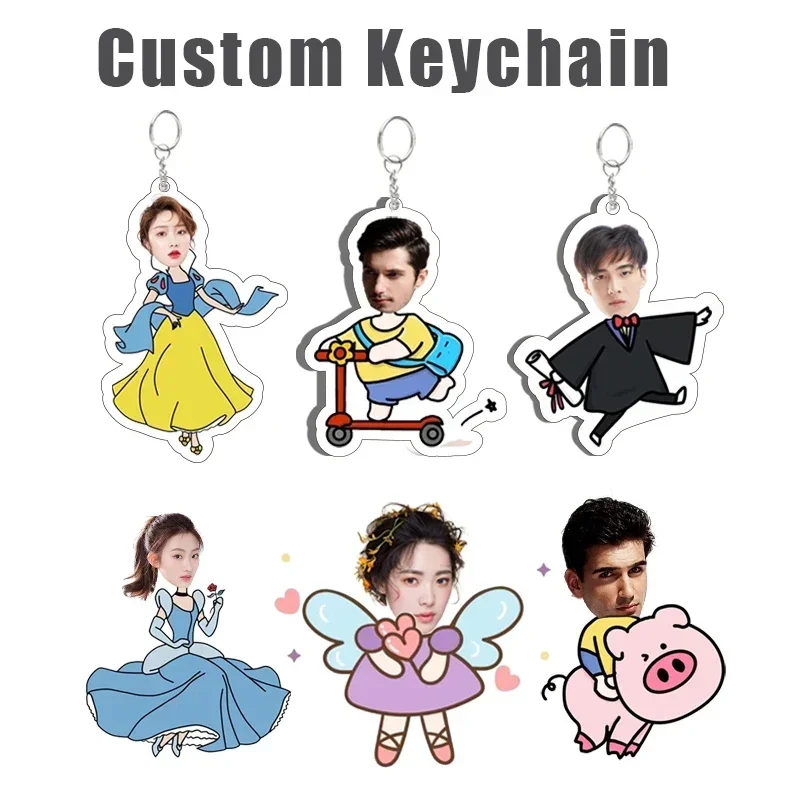 Custom Personal Keychain Children Boyfriend Girlfriend Father Mother Photo Custom Key Chain Cartoon Cute Pendant Gift