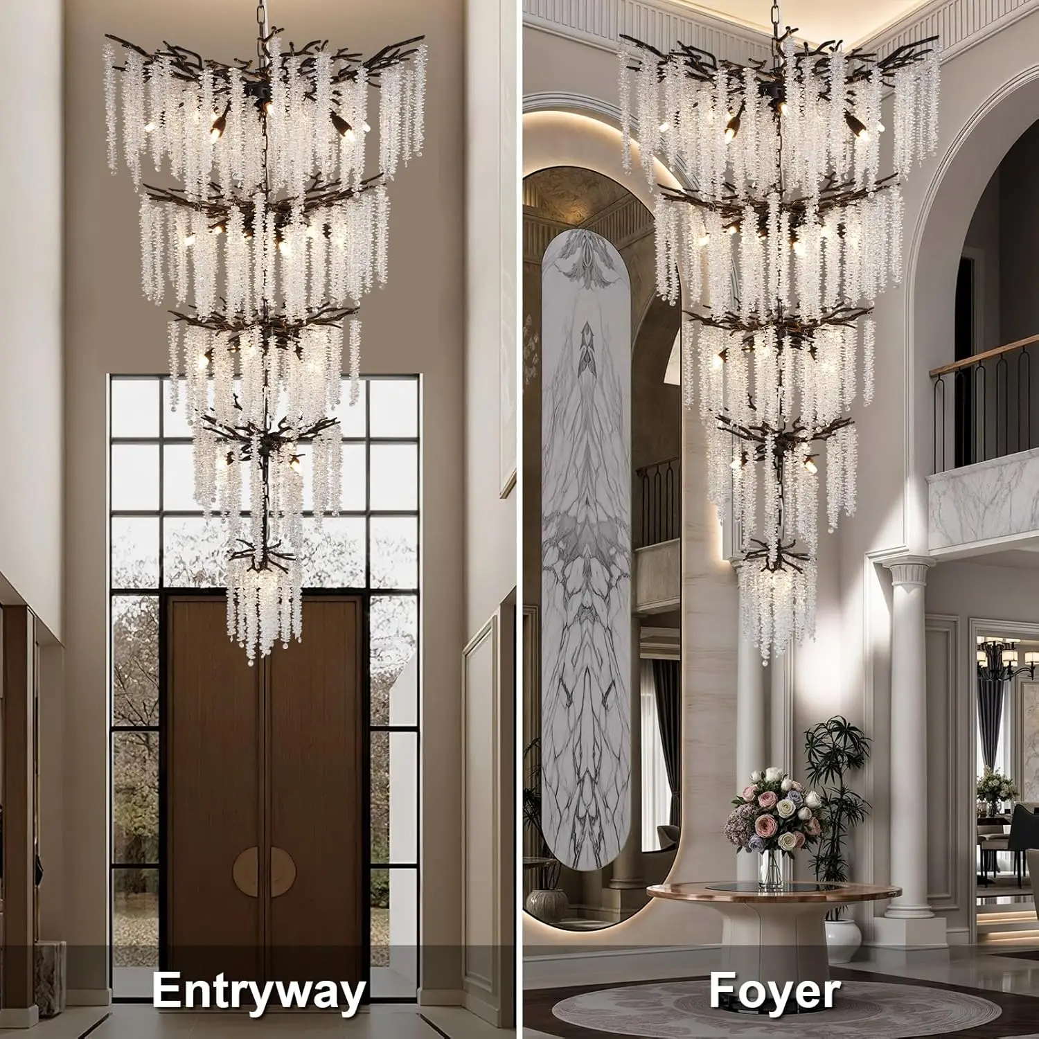 Staircase Loft Crystal Chandelier Large Crystal Hanging Chandeliers For Entryway Living Room High Ceiling Crystal Chandelier