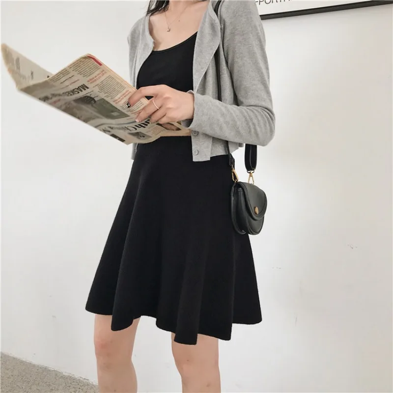 Minigonne lavorate a maglia Matakawa Solid a-line autunno inverno moda coreana elegante Faldas Mujer gonna donna dolce a vita alta