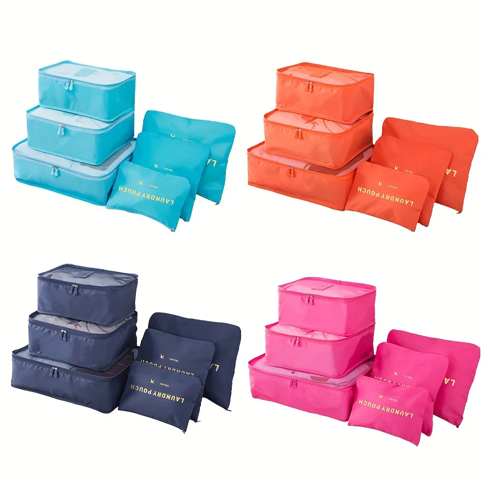 6pcs Travel Luggage Packing Cubes, Suitcase Clothes Storage Bag, Foldable Organizer Shoes Underwear Pouch