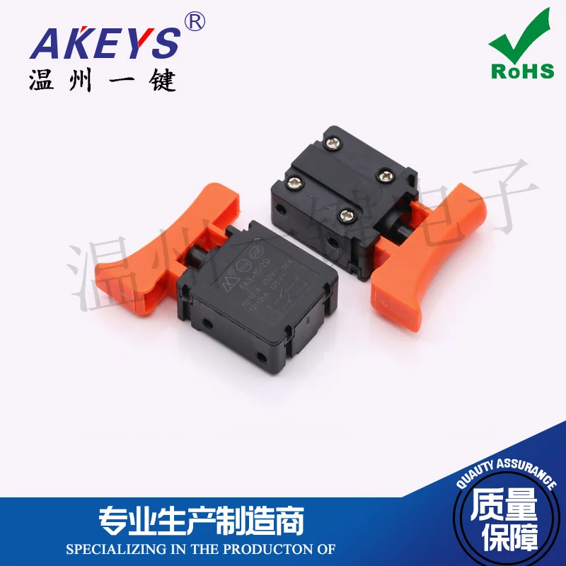 1Pc FA3-10/2D AC 250V 10A DPST NO Momentary Electric Power Tool Switch Black Orange