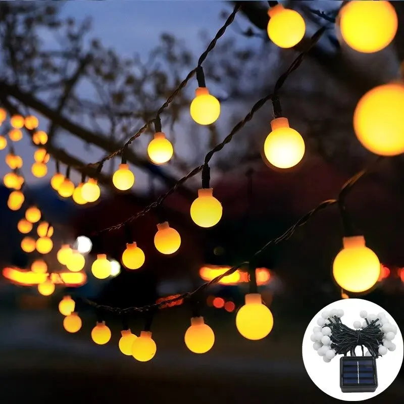 

Solar LED White Ball String Lights Outdoor Waterproof Fairy Lamp Decorative Lights For Garden,Yard,Balcony,Terrace,Fence,Camping