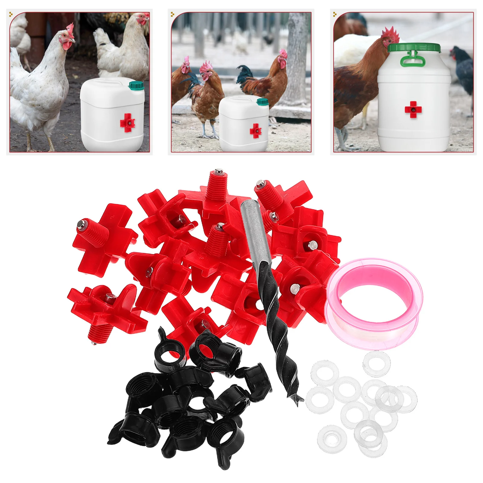 

12Set Leakproof Poultry System Automatic Chicken Waterer Horizontal Side Mount Nipples Drill Bits Chicken Waterer Coop