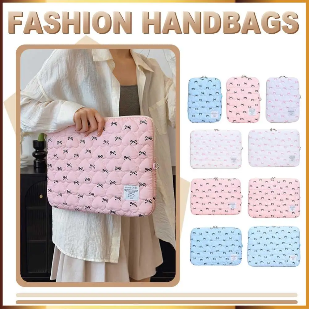 

Bowknot Fluffy Padded Bag Embroidery Plush Laptop Bag Shockproof Puffy Protective Case Commute Work Study Bag