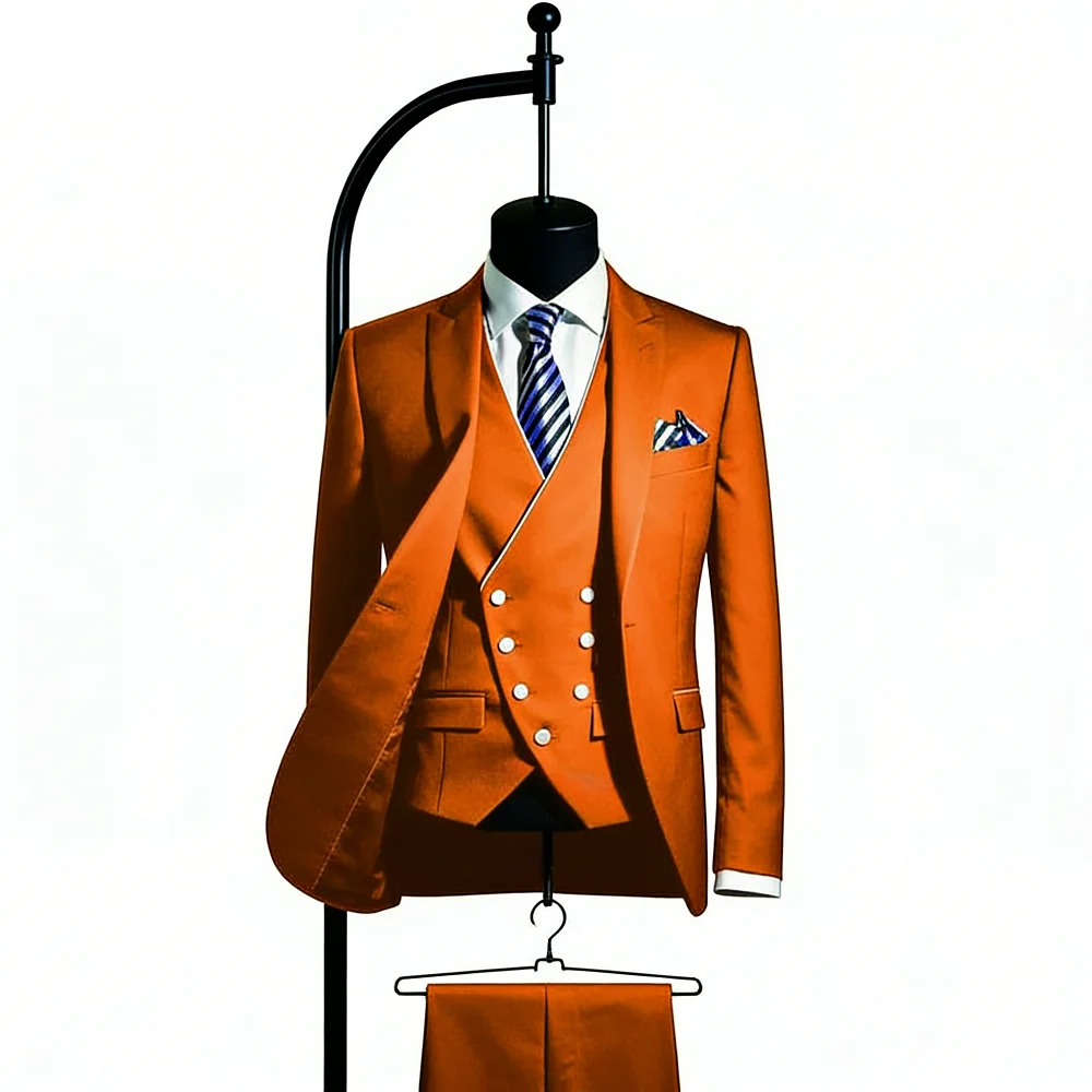 

Cor sólida 3 peças terno masculino moda novo formal negócios_casamento conjunto único botão lapela terno colete calças
